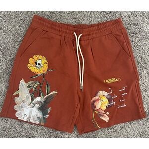 Almost Someday Lounge Shorts Men's Large Orange Graphic Print 8" Drawstring NEW